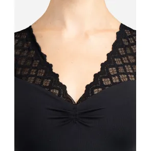 Lulli luxe Balletpakje V-hals van Kant Cantarella zwart