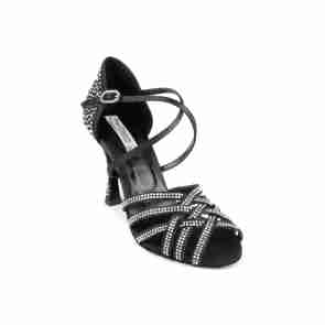 Portdance PD LEONOR Black Satin & Crystals Social Dansschoenen