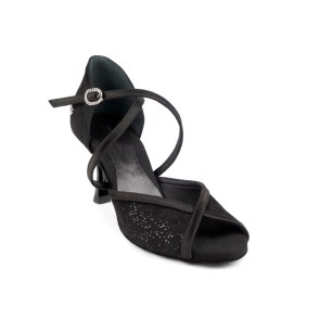 Portdance PD500 PREMIUM Dames Dansschoenen Zwart Glamour Satijn