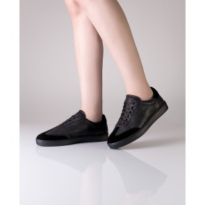 Suny Anna Kern 7030 Zwarte Nappa Leer Sneakers met volledige zool voor dames