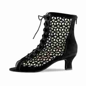 Anna Kern 990-50 Elaine Zwarte Suede dansschoenen voor Dames met Opengewerkt Motief en rits