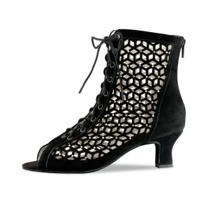 Anna Kern 990-50 Elaine Zwarte Suede dansschoenen voor Dames met Opengewerkt Motief en rits