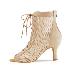 Anna Kern Melisande Beige Dames oefen Dans Enkellaarsjes met 6cm hak