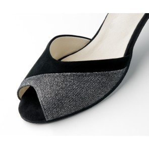 Werner Kern Steph dames Zwart-Zilver Dansschoenen met kruisbandjes en een open neus