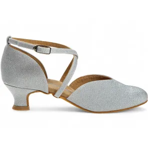 Diamant Dames Ballroom Zilver Brocade Dansschoenen 170-013-002 met een 42mm stabiele hak