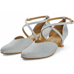 Diamant-Dames-Ballroom-Zilver-Brocade-Dansschoenen-170-013-002-met-kruisbandjes