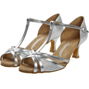 Diamant Dames Latin Zilverkleurig dansschoenen 205-077-045 met glitterstof