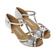 Diamant Dames Latin Zilverkleurig dansschoenen 205-077-045 met kruisbandjes en een drukknoopsluiting