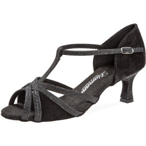 Diamant Dames Latin dansschoenen van Zwart Brokaat-Suede   205-077-635