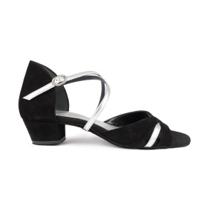 PD816  Zwart Zilver Leer Dames Dansschoenen Comfort Line
