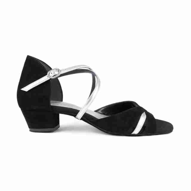 PD816  Zwart Zilver Leer Dames Dansschoenen Comfort Line