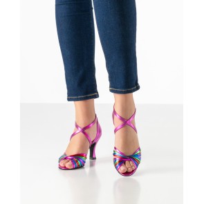 Werner Kern Mary dames dansschoenen in felroze metallic leer en multicolour bandjes