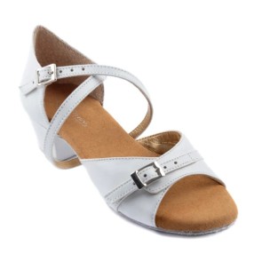 PD636 Wit Lederen Dames Dansschoenen met hak 30mm