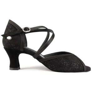 Portdance PD500 Dames Dansschoenen Zwart Glamour Satijn met hak 45mm