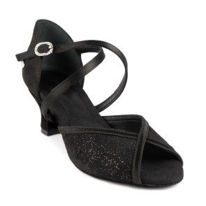 PD500 Dames Dansschoenen Zwart Glamour Satijn met hak 45mm