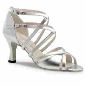 Werner Kern Eva dames dansschoenen met dubbele Kruisbandjes - zilver metallic Leer