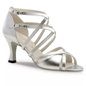 Werner Kern Eva dames dansschoenen met dubbele Kruisbandjes - zilver metallic Leer
