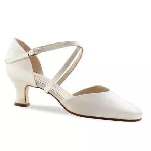 Werner Kern Patty wit satijnen dichte Bruidsschoenen met Puntig neusje en Kruisbandje - Dames Dansschoenen met lederen zool