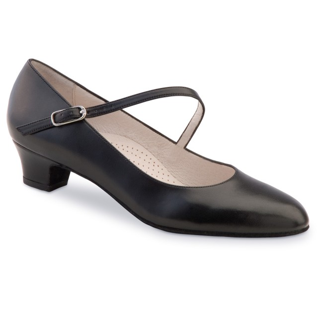 Comfortabele Ballroom Dansschoen Lage Hak Zwart Leer Suede Zool Werner Kern Cindy