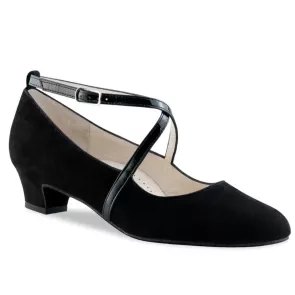 Werner Kern Marina zwarte suede Dames dansschoenen met kruisbandje van lakleer