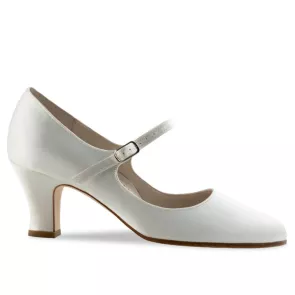 Bridal Ashley wit satijnen Bruidsschoenen met Wreefbandje - Dansschoenen met Lederen zool