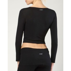 Temps-Danse-Vidy-dames-overslag-vest-lange-mouwen-zwart-achterkant