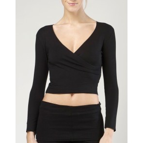 Temps-Danse-Vidy-dames-overslag-vest-lange-mouwen-zwart-voorkant