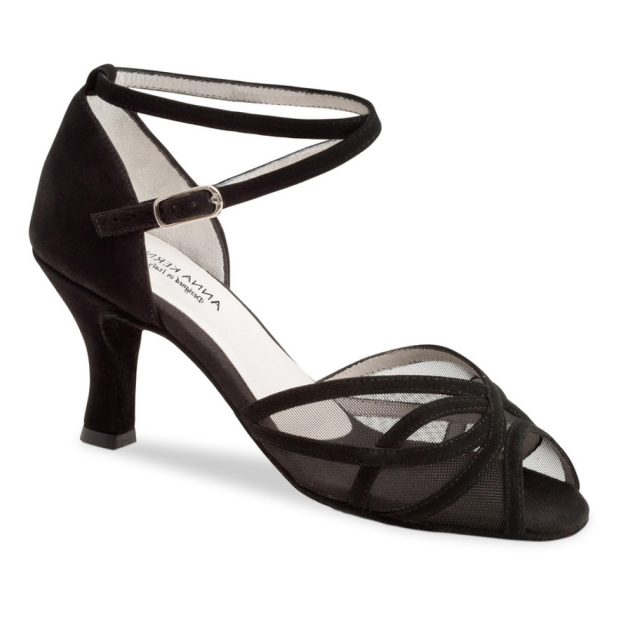 zwarte suede dansschoen voor dames flare hak 6 cm salsa en latin anna kern 740-60