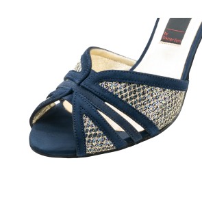 Nueva Epoca Donna Dansschoenen voor Dames met open neus en goud blauw materiaal hoge kwaliteit