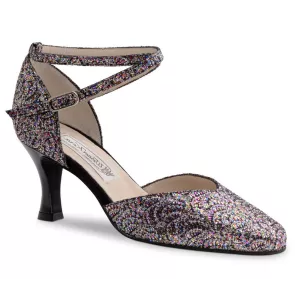 Werner Kern Betty dichte Dames Dansschoenen met Puntig neusje en Enkelbandje - Brocade zilver multi