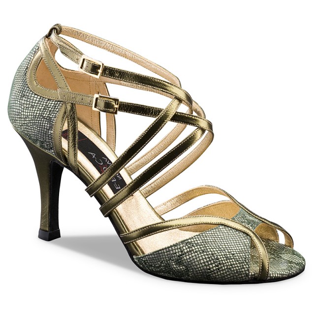 Nueva Epoca Dansschoenen voor Dames met Slangenprint Olijf Koper