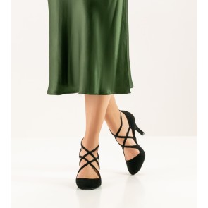 Nueva Epoca Jaida Dames dansschoenen zwart suede dichte neus verstelbare bandjes