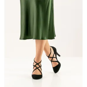 Nueva Epoca Jaida Dames dansschoenen zwart suede dichte neus verstelbare bandjes