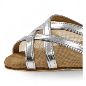 Diamant 035-077-013 Dames Latin Dansschoenen zilver open teen met gaas
