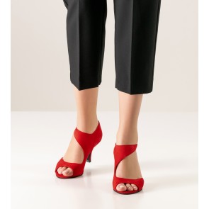 Nueva Epoca Linea Dansschoenen voor Dames rood suede geometrische vorm verstelbaar bandje