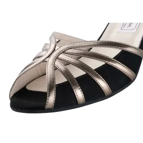 Werner Kern swantje dames dansschoenen open neus zwart suede bronskleurige bandjes van leer 