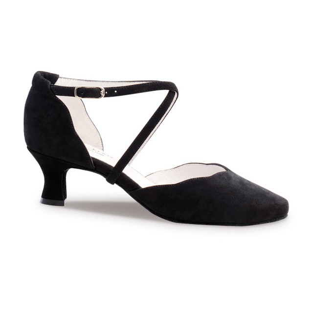Anna Kern 572-50 Dames dansschoenen met gesloten neus van zwarte suede met 5 cm Flare Hak