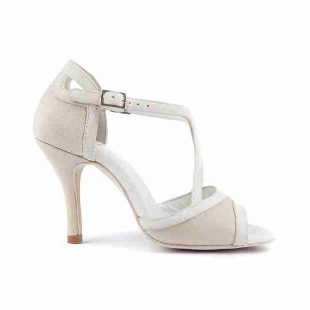 Portdance PD856 beige suede dansschoenen goud glitter dames stiletto hak zijkant