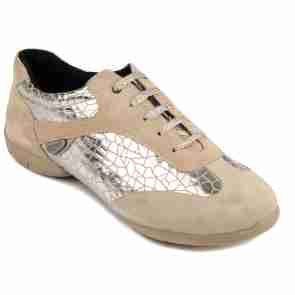 Portdance PD08 Fashion Zilver Craquelê Leer Danssneaker met splitzool
