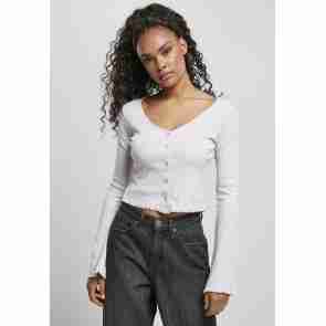 Urban Classics TB4533 Dames Korte Ribstof Vest met Lange Mouwen