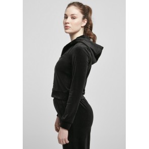 Urban Classics Dames korte fluwelen Hoodie met Rits