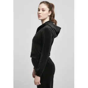 Urban Classics Dames korte fluwelen Hoodie met Rits