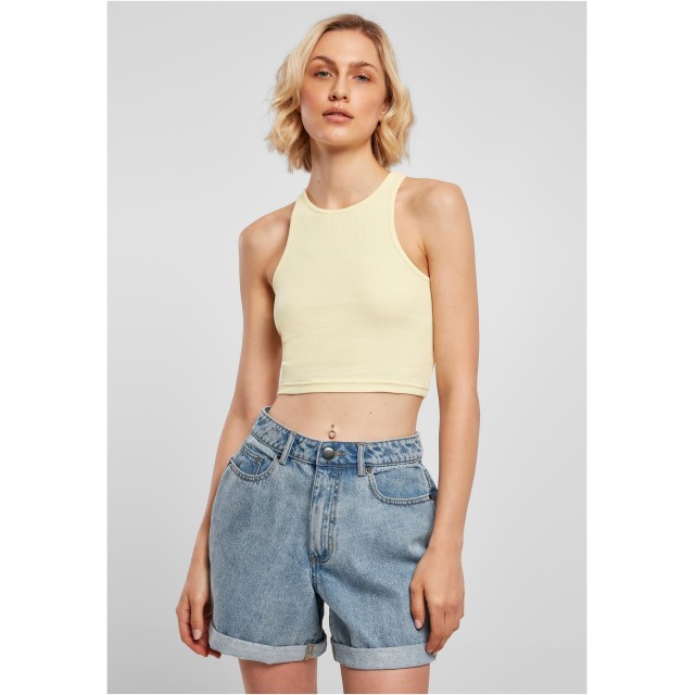 Urban Classics Dames Cropped Rib Top Zachtgeel