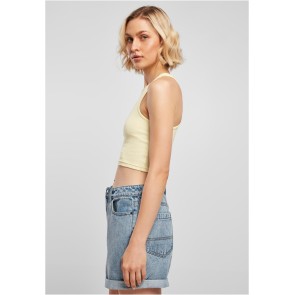Urban Classics Dames Cropped Rib Top Zachtgeel links
