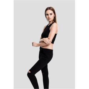 Urban Classics Dames Cropped Rib Top Zwart links