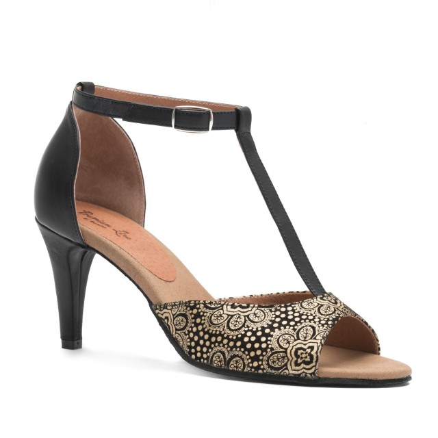 Rumpf 9274 Premium Line Dames Dansschoenen Bloemmotief zwart en goud 