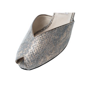 Werner Kern Asta dames dansschoenen zilver brons open peeptoe haaien print