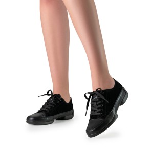 Suny Anna Kern 145 Dames Zwarte Nappa-Nubbuk Danssneakers met Splitzool met een gescheiden zool