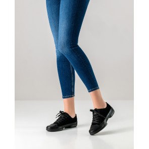 Suny Anna Kern 145 Dames Zwarte Nappa-Nubbuk Danssneakers met Splitzool voor binnen en buiten