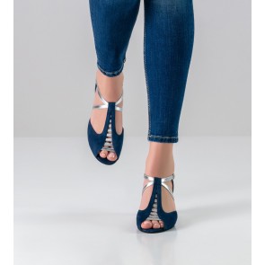 werner kern holly dames dansschoenen zilver blauw suede zool lage hak